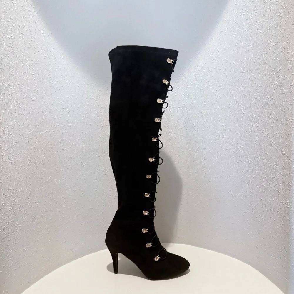 Venus Over the Knee Fabric Black Women’s Heel Boots Size 8 NEW